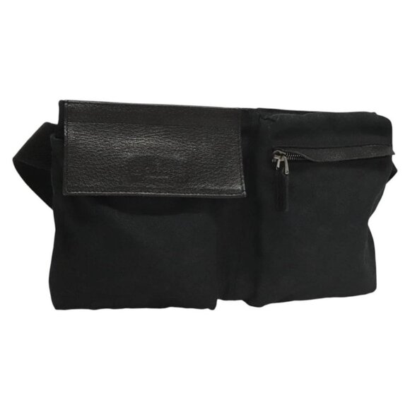 GUCCI GG Canvas Waist bag Black Silver 28566 Auth